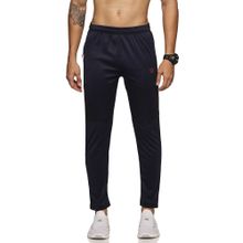 DOMIN8 Men Navy Blue Stretchable Zipper Pocket and Inside Drawstring Track Pant