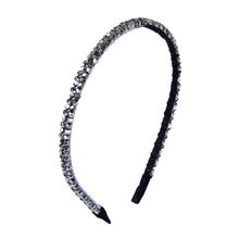 OOMPH Metallic Black Crystal Studded Fashion Party Thick Hair Band Head Band