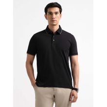 Arrow Black Solid Regular Fit Polo T-Shirt