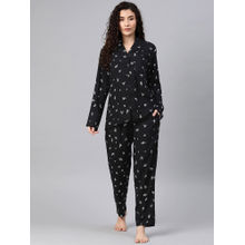Drape In Vogue Women Star Print Night Suit - Black