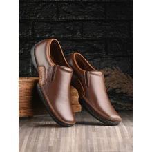 EGOSS Comforts Genuine Leather Brown Casual Sneakers