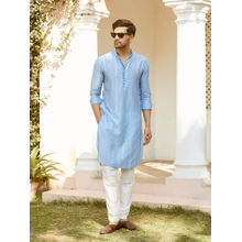 See Designs Men Turquoise Blue Chanderi Silk Sequins Cotton Kurta with Pyjama (Set of 2)
