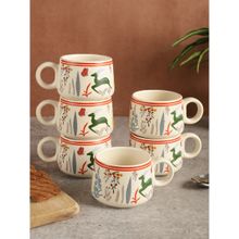 MIAH Decor HandCrafted Studio Pottery Ceramic Coffee Mugs Cum Serving Chai Tea Cups (Pack of 6)