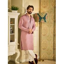 SOJANYA (Since 1958) Men's Cotton Silk Neck Embroidered Lavender Kurta With Pyjama (Set of 2)