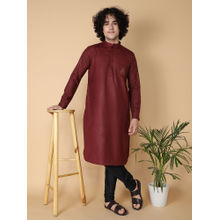 TABARD Maroon Cotton Full Sleeve Regular Fit Embroidry Kurta For Men