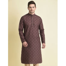 TABARD Ethnicwear Brown Cotton Printed Long Sleeves Mandarin Kurta For Men