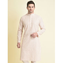 Tabard Cotton Full Sleeve Regular Fit Chikankari Embroidery Pink Kurta For Men
