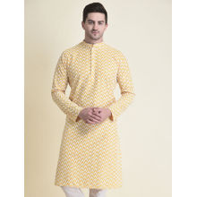 Tabard Cotton Full Sleeve Regular Fit Chikankari Embroidery Yellow Kurta For Men