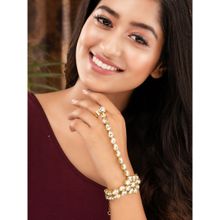 Saraf RS Jewellery Gold Plated Kundan Studded Floral Ring Bracelet Hathphool (Onesize)