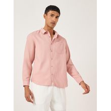 Styli Men Textured Regular Fit Spread Collar Long Sleeve Pink Shirt