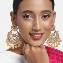 Zaveri Pearls Gold Tone Kundan & Peach Beads Bridal Traditional Chandbali Earring (ZPFK9660)