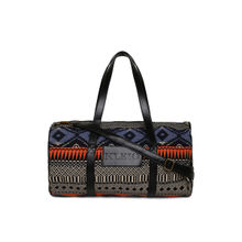 KLEIO Unisex Fabric Jacquard Spacious Weekender Travel Gym Black & Orange Duffle Bag (HO7002KL-BLOR)