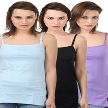 Bodycare Long Length Camisole In Sky-Black-Lavender Color (Pack Of 3)