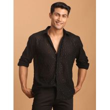 Vastramay Mens Black Georgette Ethnic Shirt