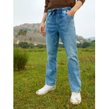 Campus Sutra Mens Light Blue Straight-Fit Patchwork Denim Jeans