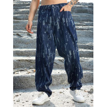 Campus Sutra Mens Navy Blue Textured Baggy Denim Jeans