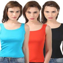 Bodycare Tank Top Camisole In Red-Firozi-Black Color (Pack Of 3)