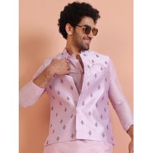 KISAH Men Lilac Embroidery Silk Blend Nehru Jacket with Zari Design