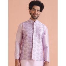 KISAH Men Lilac Embroidery Silk Blend Nehru Jacket with Zari Design