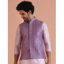 KISAH Men Lilac Embroidery Silk Blend Nehru Jacket with Zari Design