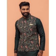 KISAH Men Multi Coloured Printed Pure Cotton Nehru Jacket with Kantha Print