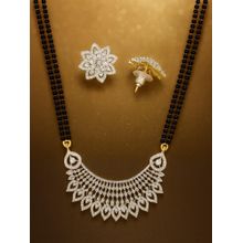 Digital Dress Room White Brass Gold Plated Stones Mangalsutra with Pair Of Earrings