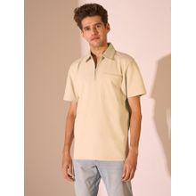Selected Beige Zip Detail Organic Cotton Polo T-Shirt