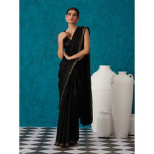 Likha Black Satin Solid Embellished & Sequined Saree with Unstitched Blouse LIKSAR19 (Free Size)