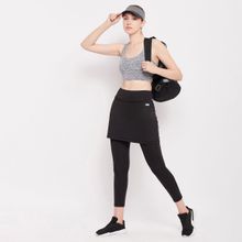 Clovia Snug-Fit High Rise Active Skirt with Attached Tights in Black
