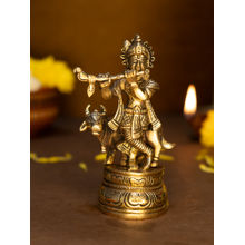 Ekhasa 100% Pure Brass Lord Krishna Idol with Flute, Gold (6 Inches)