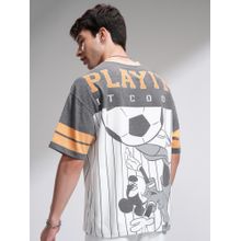 HIGHLANDER Men White Multi Overlapped V-Neck Half Sleeve Oversized T Shirt - Multi-Color