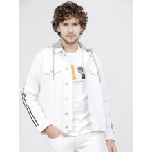 HIGHLANDER Men White Solid Hooded Denim Jacket