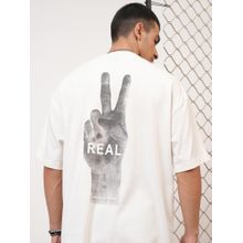 HIGHLANDER Men Off White Oversized Drop Shoulder Crew Neck Half Sleeve T Shirt