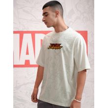 HIGHLANDER Men Avenger Printed Off White Crew Neck Oversized Drop Shoulder T-Shirt