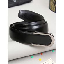 PELUCHE Pioneer Black Solid Profile Leather Belt for Men