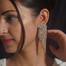 Niscka Gold Plated Magnificent American Diamond & Cz Studded Dangler Earrings