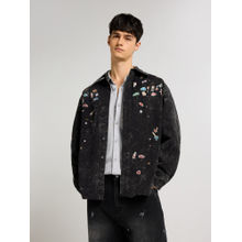 Weezy Embellished Acid Wash Black Shacket