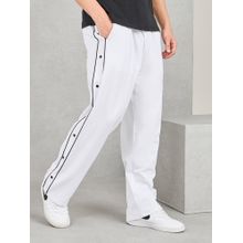 Styli Men's White Contrast Piping and Popper Oversized Open Hem Cotton Trackpant