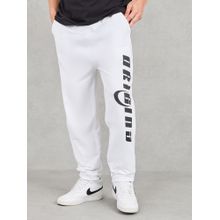 Styli Men's White Text Placement Print Oversized Terry Cotton Joggers