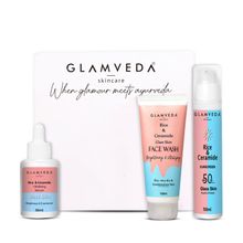Glamveda Korean Glass Skin Rice & Ceramide 3 Step Skincare(Face Wash + Serum + Sunscreen )