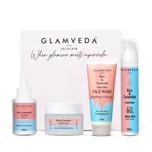 Glamveda Korean Glass Skin Rice & Ceramide Morning 4 Step Skincare Routine Combo For Women