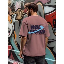 RIGO Men Terry Mauve Typography Oversized Fit T-Shirt