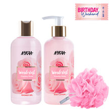 Wanderlust Country Rose Shower Gel, Body Lotion & Loofah Combo