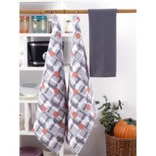 Maspar Scandi Block Solid Cotton Print And Solid Red, Grey 3Pc Kitchen Towel Set