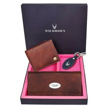 WILDHORN Premium Leather Ladies Wallet, Mens Wallet and Keychain Gift -1K_PCRKL_2052C_K (Set of 3)