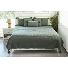 PLUCHI Aysal Honey Dew Color King Size Bed Cover with 2 Pillow Cover and 3 Cushion Cover Set