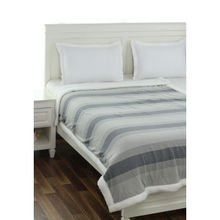 PLUCHI Regular Stripe Grey Natural Cotton Knitted Single Bed Blanket layered with Warm Sherpa