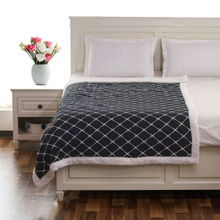 PLUCHI Geo Black and White Cotton Knitted Single Bed Blanket layered with Warm Sherpa Fabric