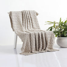 PLUCHI CRISS CROSS Light Beige Cotton Knitted All Season AC Throw Blanket