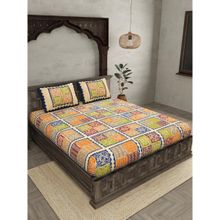 JAIPUR FABRIC 210 TC Cotton Patchwork Design Double Bed King Bedsheet with Pillow Covers